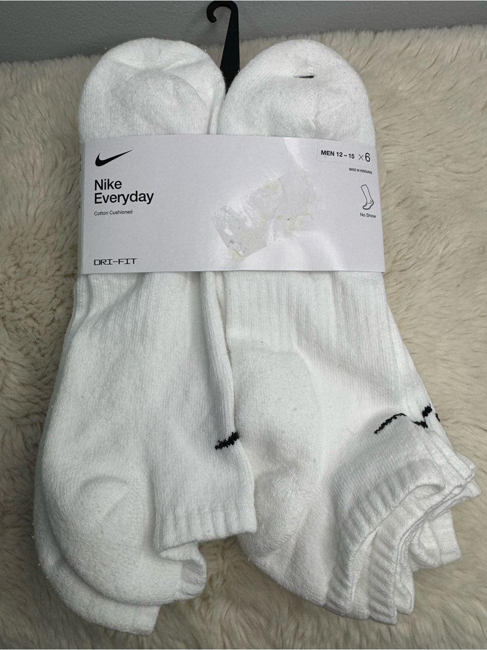 Nike White Athletic No-Show Socks with Black Swoosh - 6 Pack